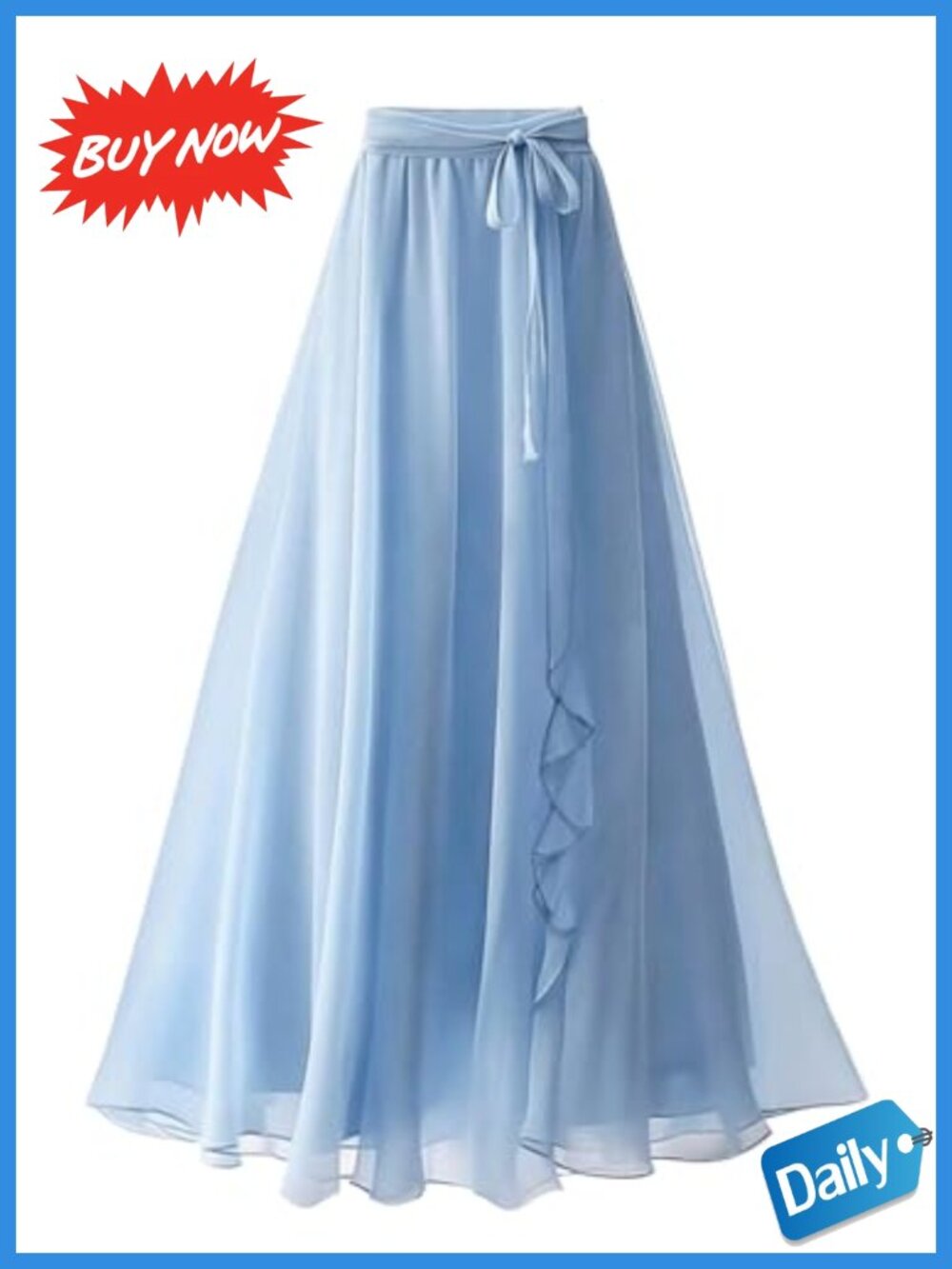 Lace Ruffle High Waist A-Line Maxi Skirt Tiered Layered Pull On Work Casual